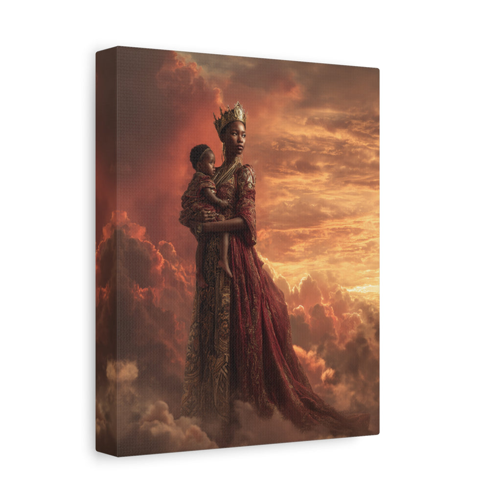 African Queen Mother Wall Art Canvas, Black Royalty Art Print, Melanin Motherhood Decor, Regal Black Woman Portrait, Afrocentric Home Decor, Luxury Gold Wall Art