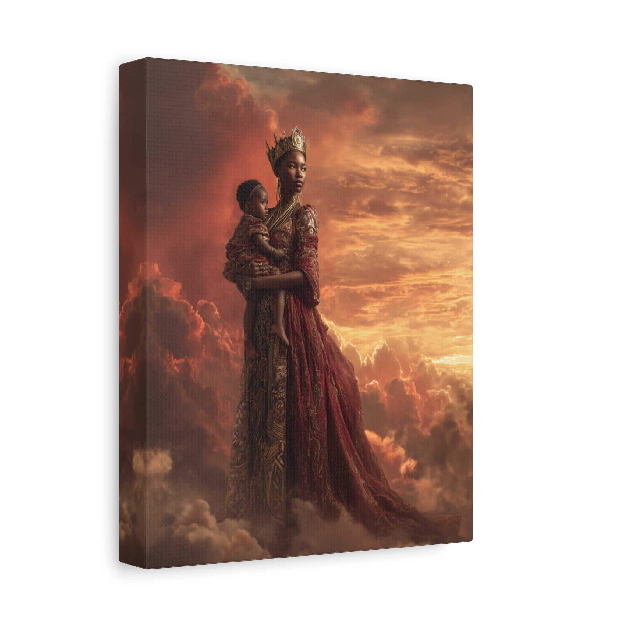 African Queen Mother Wall Art Canvas, Black Royalty Art Print, Melanin Motherhood Decor, Regal Black Woman Portrait, Afrocentric Home Decor, Luxury Gold Wall Art