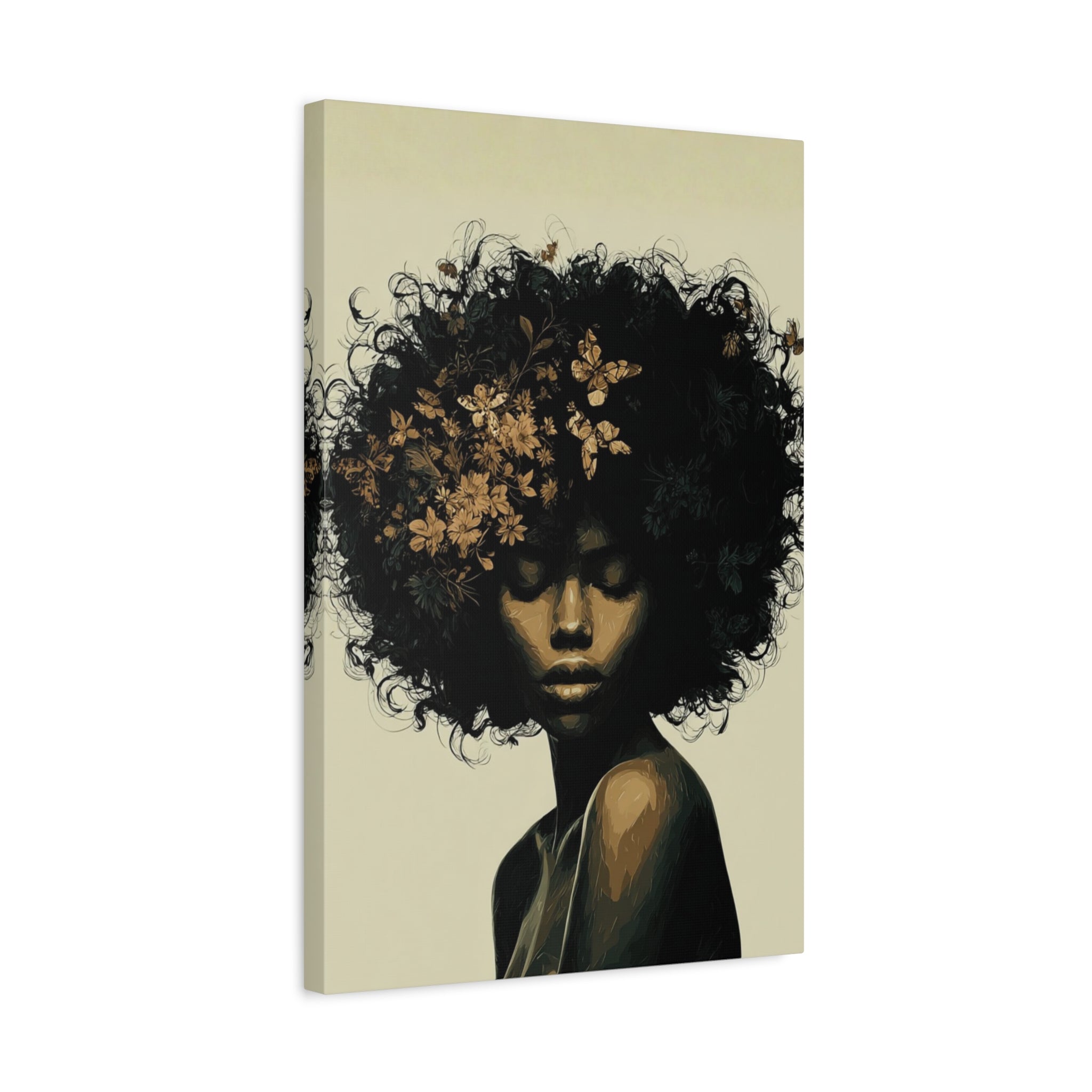 Afro Floral Portrait Canvas — Matte Stretched Wall Art