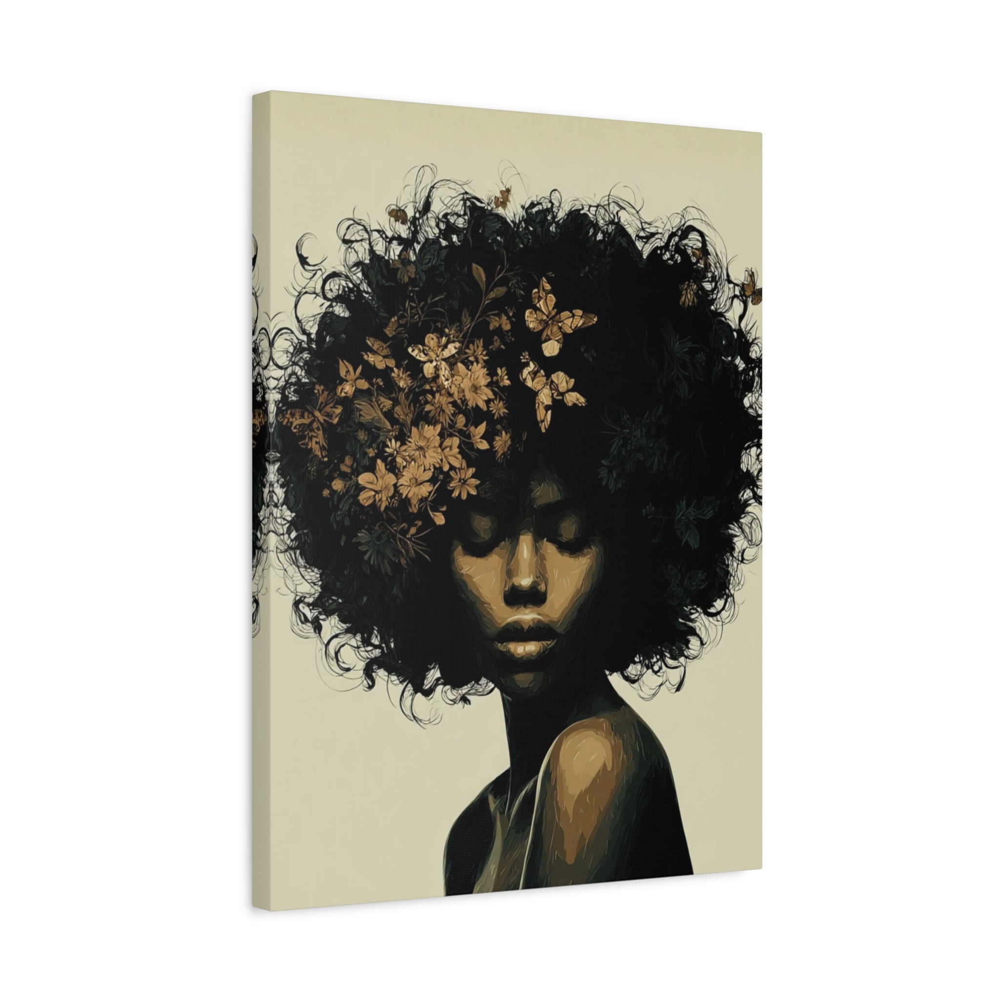 Afro Floral Portrait Canvas — Matte Stretched Wall Art