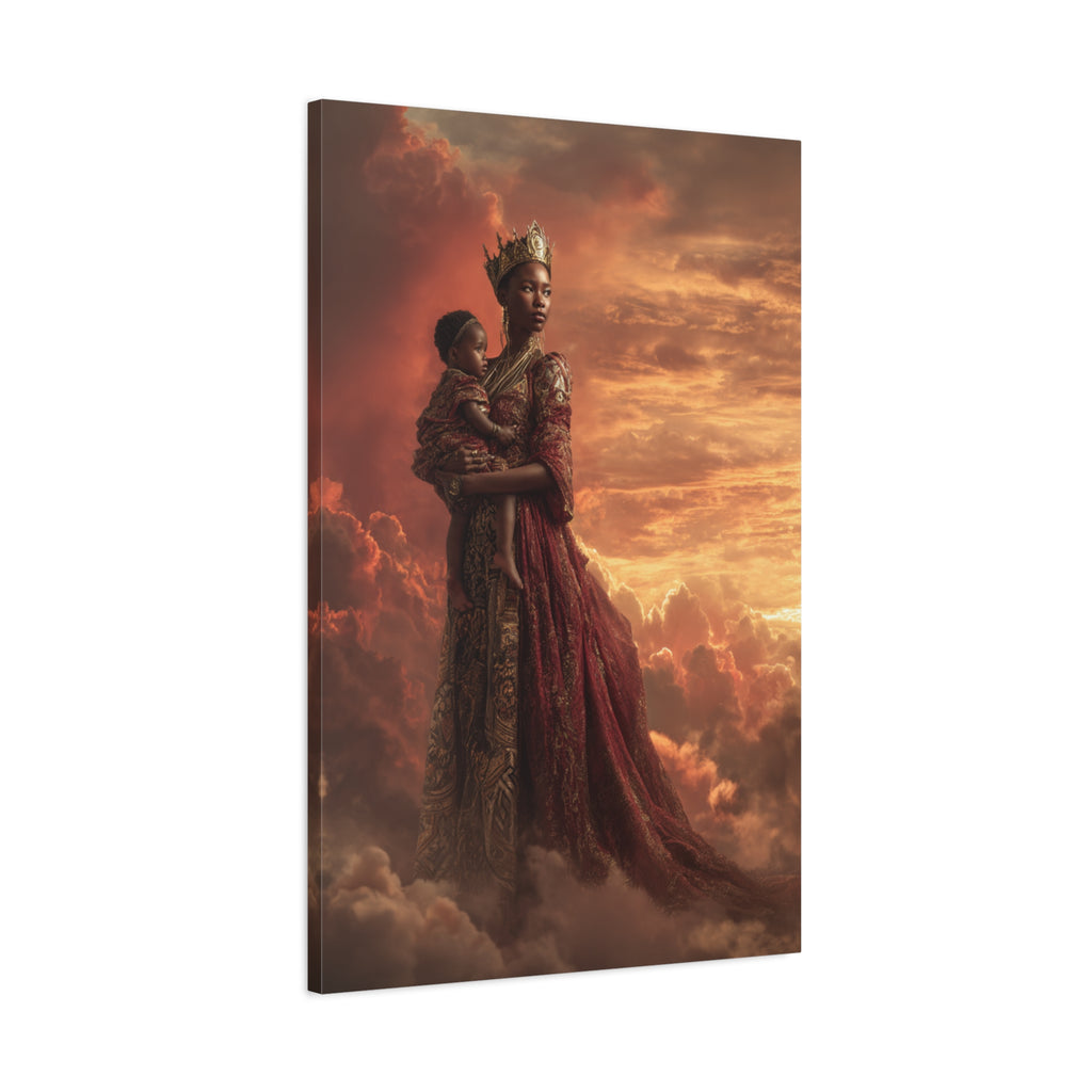 African Queen Mother Wall Art Canvas, Black Royalty Art Print, Melanin Motherhood Decor, Regal Black Woman Portrait, Afrocentric Home Decor, Luxury Gold Wall Art