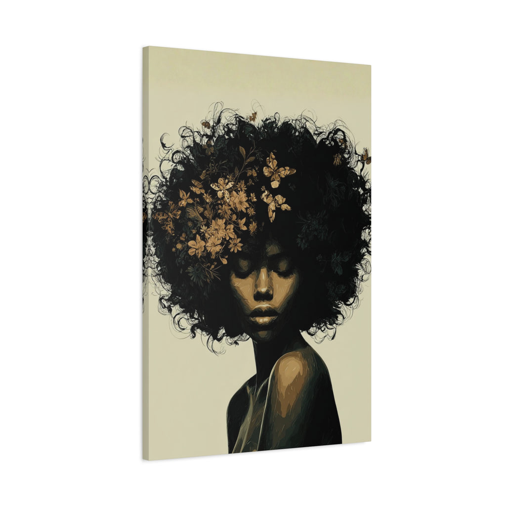 Afro Floral Portrait Canvas — Matte Stretched Wall Art