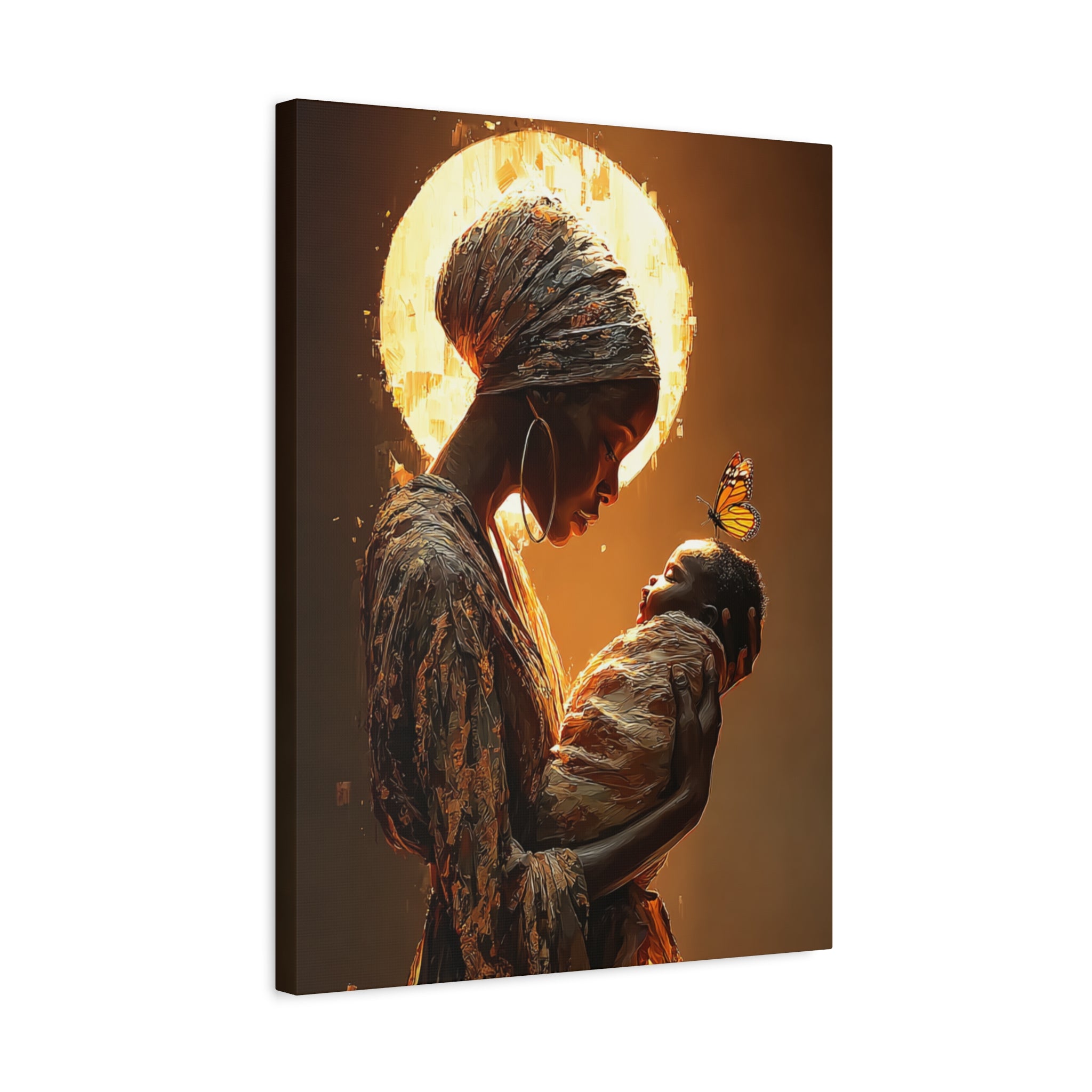 Sacred Motherhood Wall Art Print, Black Mother and Baby Canvas, African American Motherhood Art, Butterfly Symbolism, Spiritual Nursery Decor