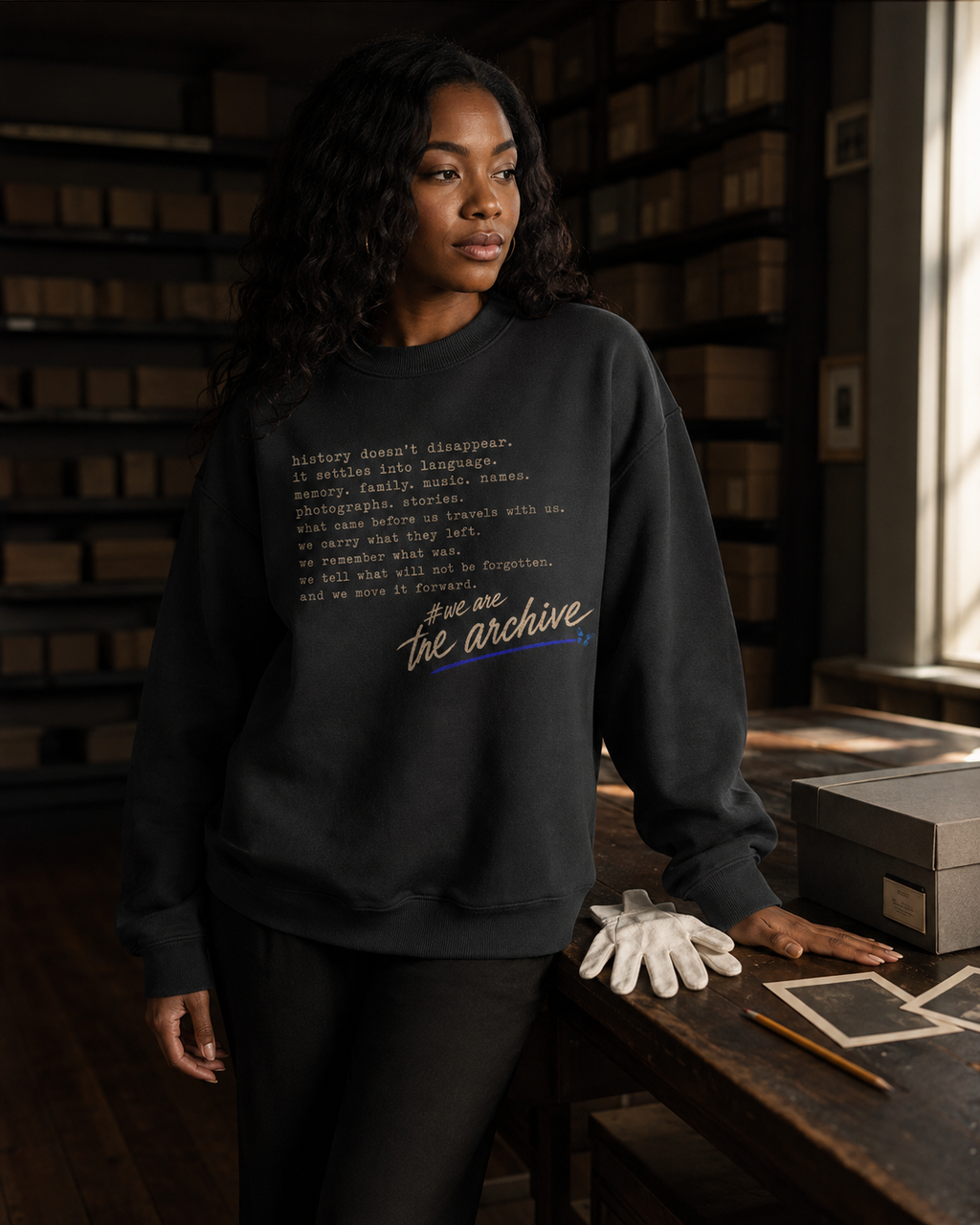 # We Are the Archive Crewneck — Black History Oversized Sweatshirt PODpartner