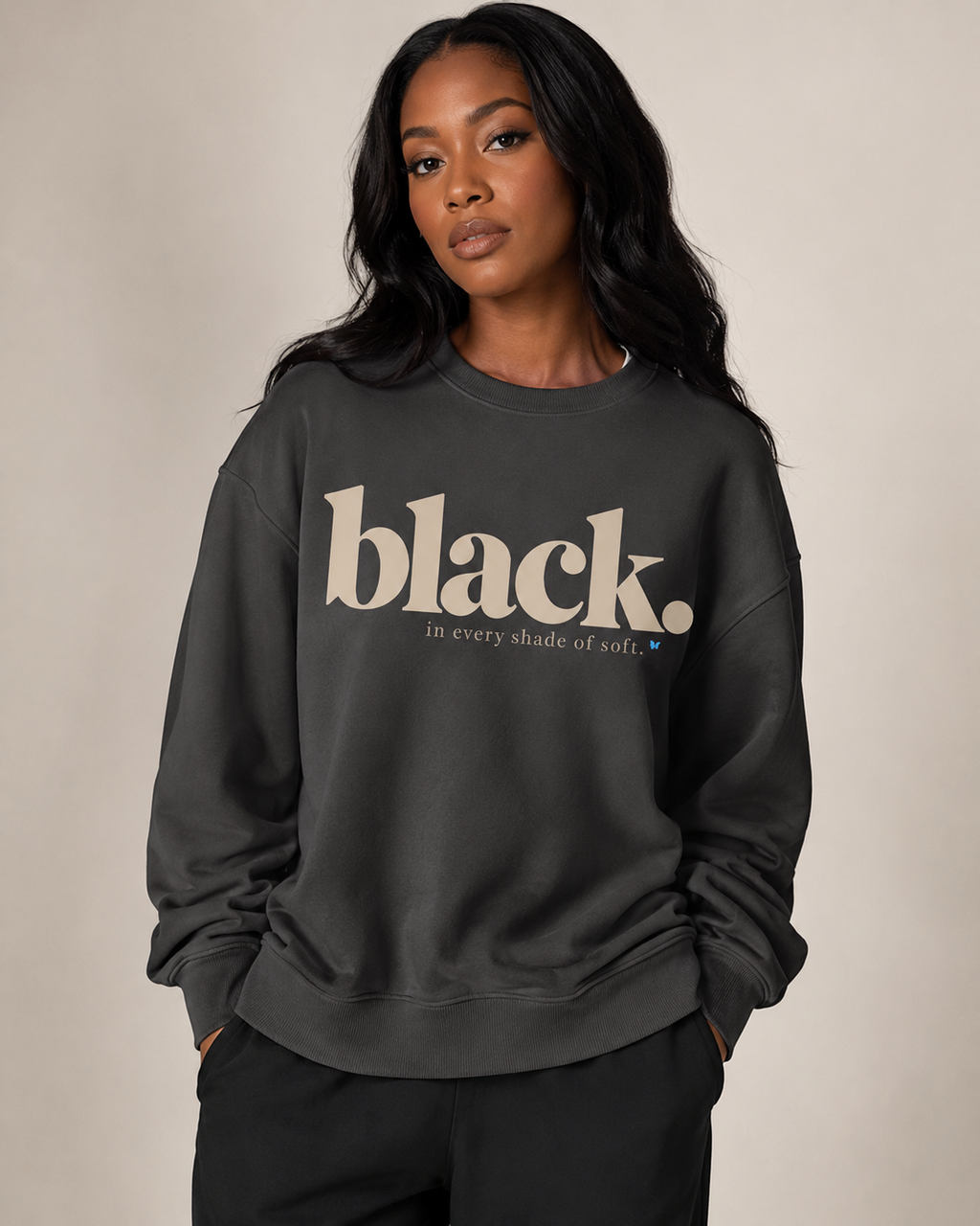 Black. In Every Shade of Soft. Oversized Crewneck Sweatshirt | Black Women’s Soft Life Sweatshirt | Cozy Luxury Graphic Sweatshirt PODpartner