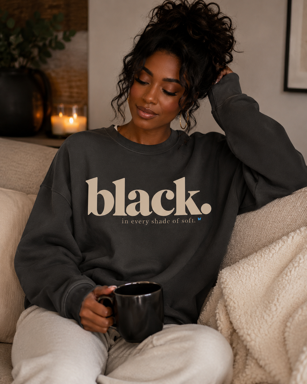 Black. In Every Shade of Soft. Oversized Crewneck Sweatshirt | Black Women’s Soft Life Sweatshirt | Cozy Luxury Graphic Sweatshirt PODpartner
