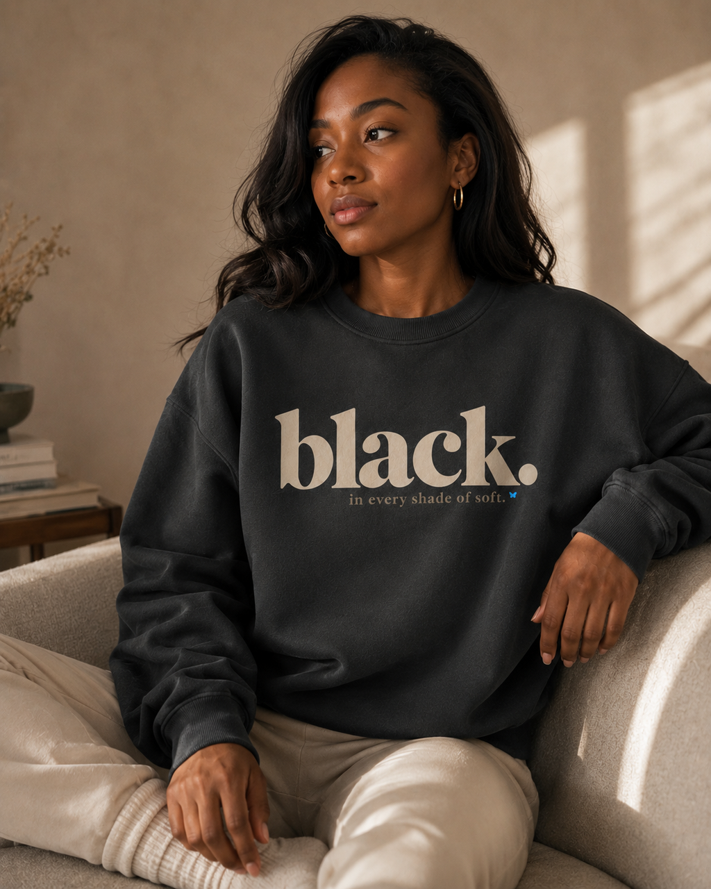 Black. In Every Shade of Soft. Oversized Crewneck Sweatshirt | Black Women’s Soft Life Sweatshirt | Cozy Luxury Graphic Sweatshirt PODpartner