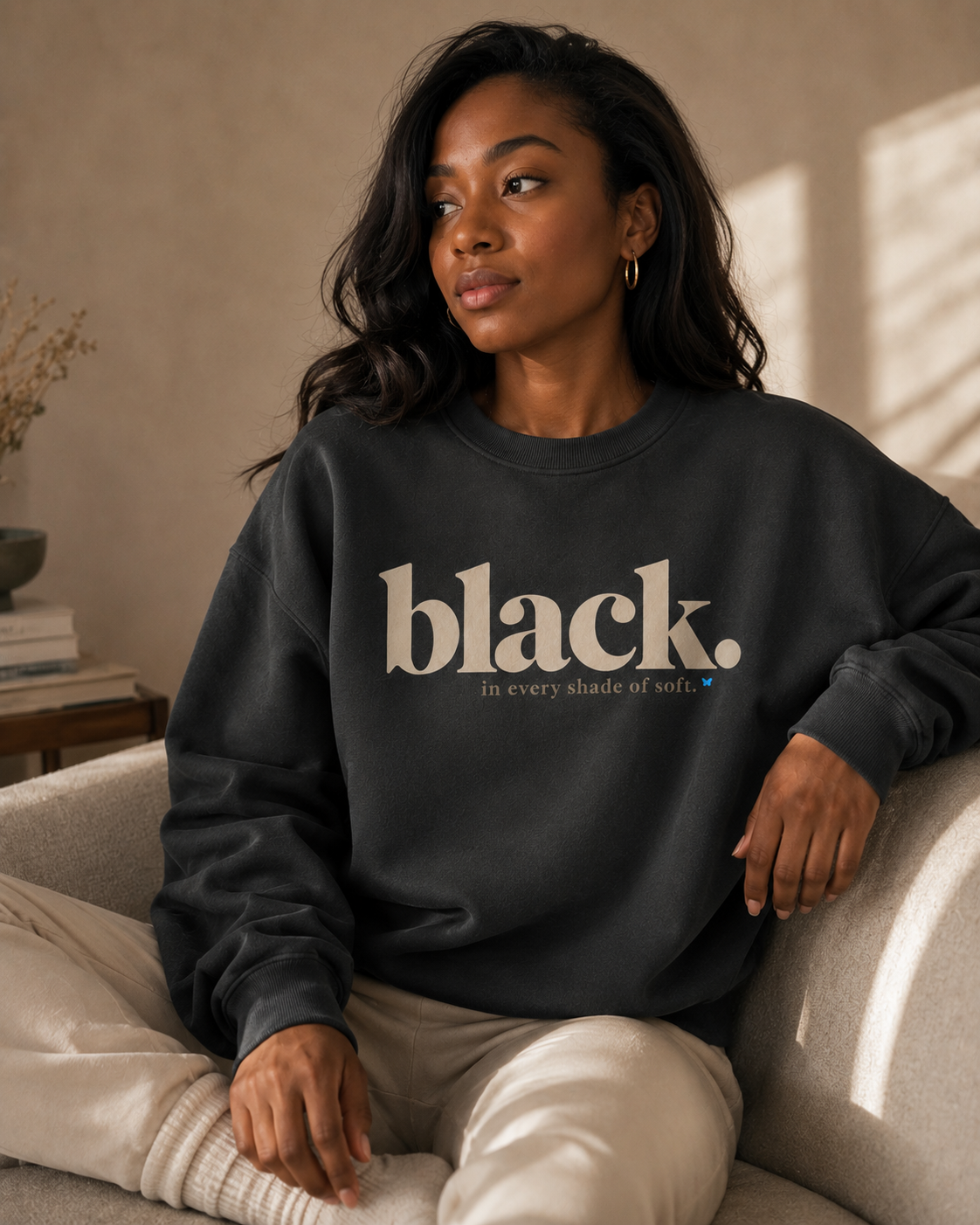 Black. In Every Shade of Soft. Oversized Crewneck Sweatshirt | Black Women’s Soft Life Sweatshirt | Cozy Luxury Graphic Sweatshirt PODpartner