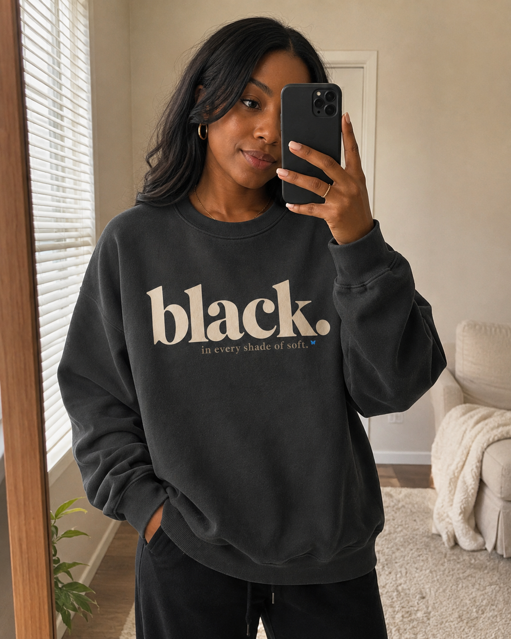 Black. In Every Shade of Soft. Oversized Crewneck Sweatshirt | Black Women’s Soft Life Sweatshirt | Cozy Luxury Graphic Sweatshirt PODpartner