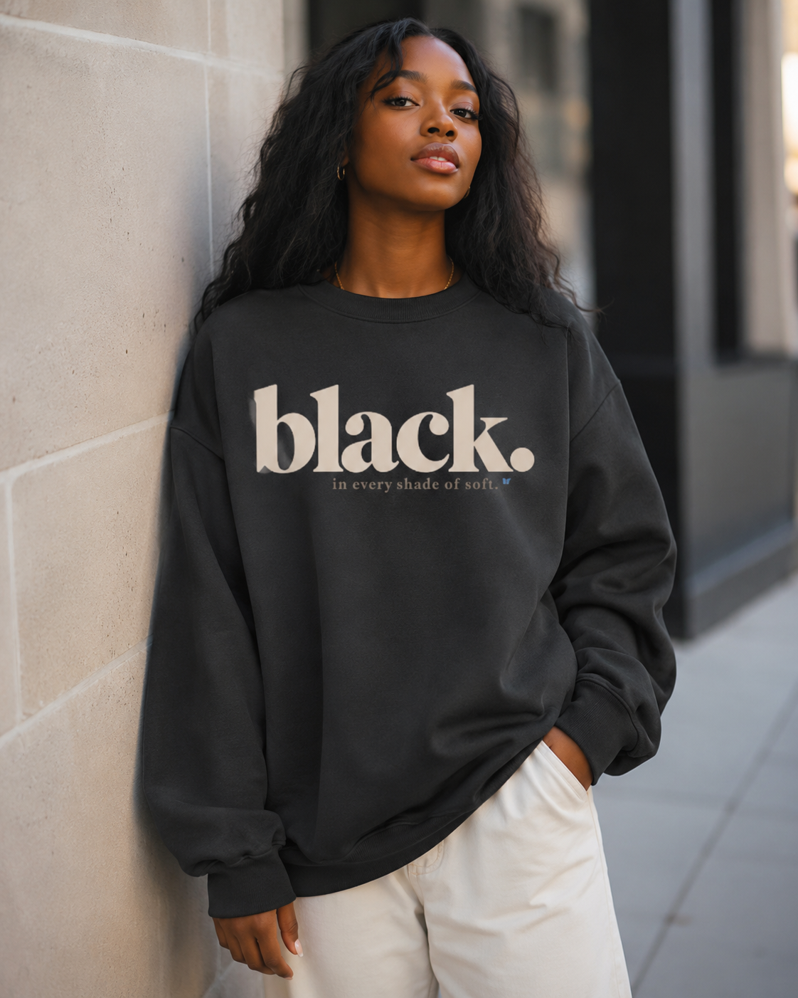 Black. In Every Shade of Soft. Oversized Crewneck Sweatshirt | Black Women’s Soft Life Sweatshirt | Cozy Luxury Graphic Sweatshirt PODpartner
