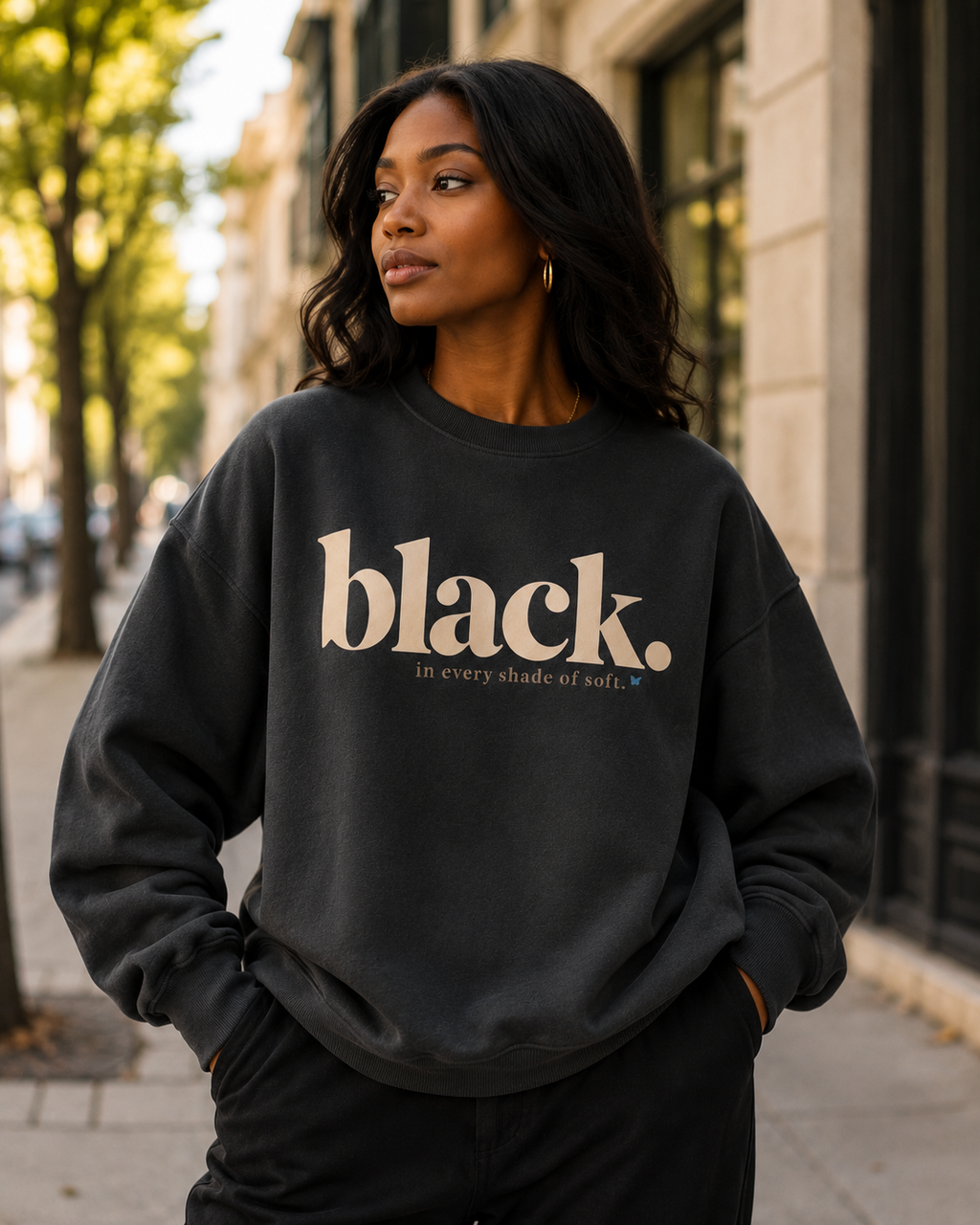 Black. In Every Shade of Soft. Oversized Crewneck Sweatshirt | Black Women’s Soft Life Sweatshirt | Cozy Luxury Graphic Sweatshirt PODpartner