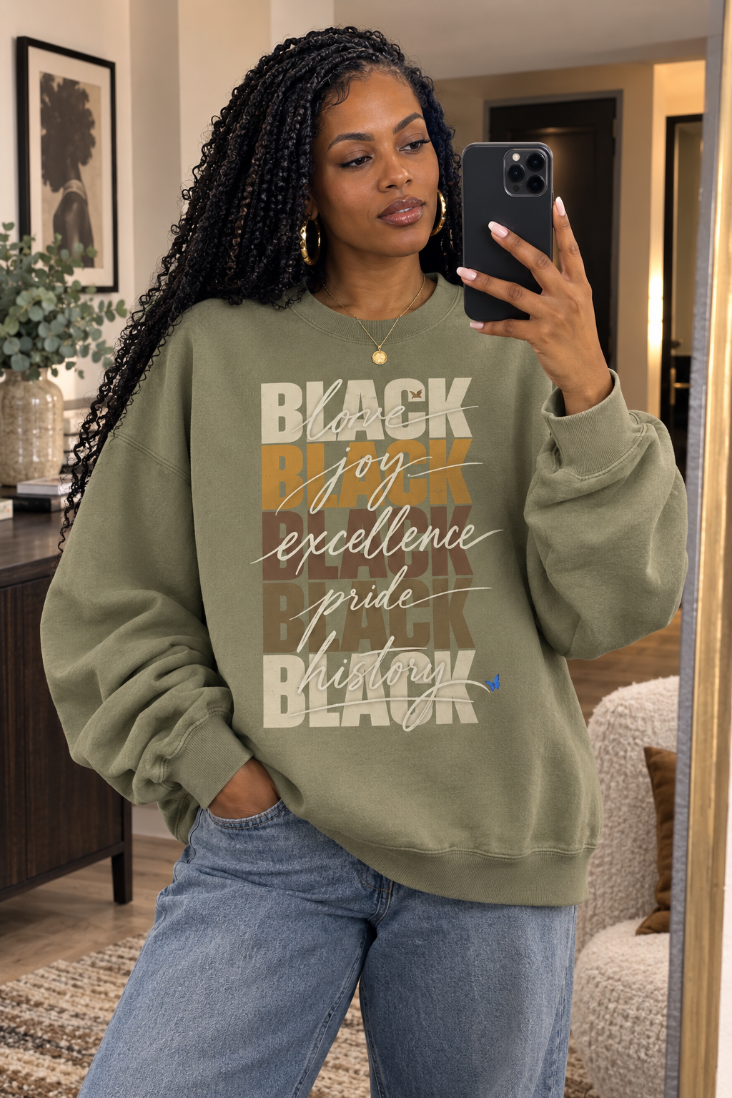 BLACK Love. Joy. Excellence. Pride. History. Oversized Crewneck PODpartner