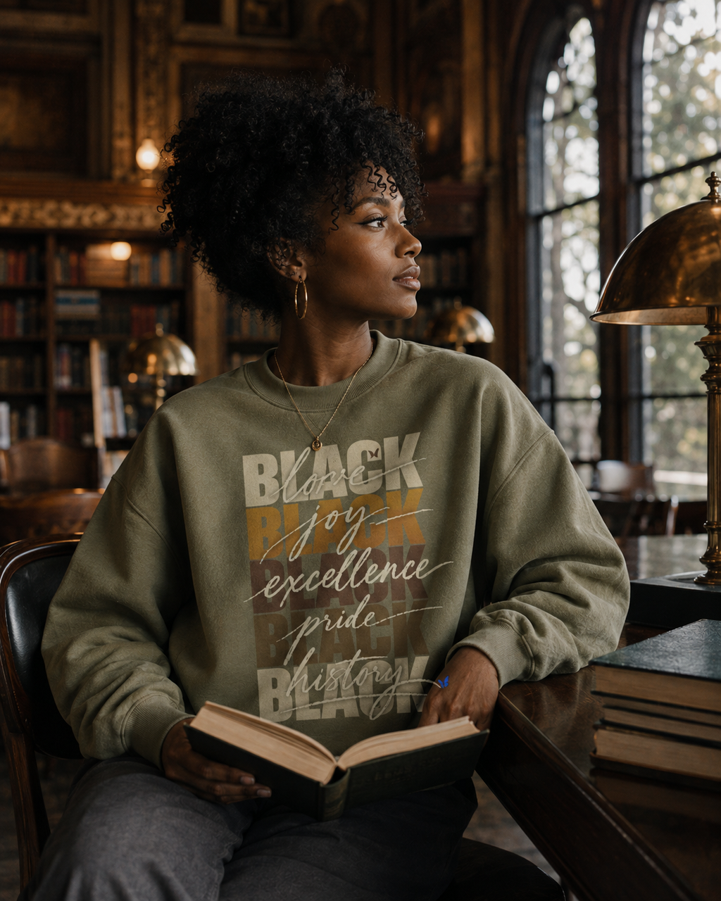 BLACK Love. Joy. Excellence. Pride. History. Oversized Crewneck PODpartner
