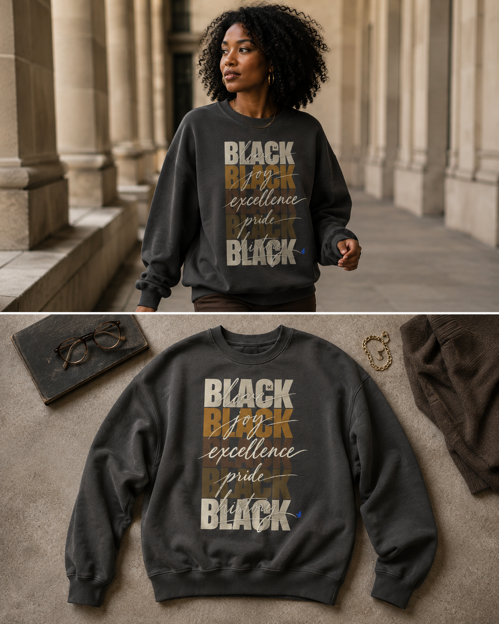 BLACK Love. Joy. Excellence. Pride. History. Oversized Crewneck PODpartner