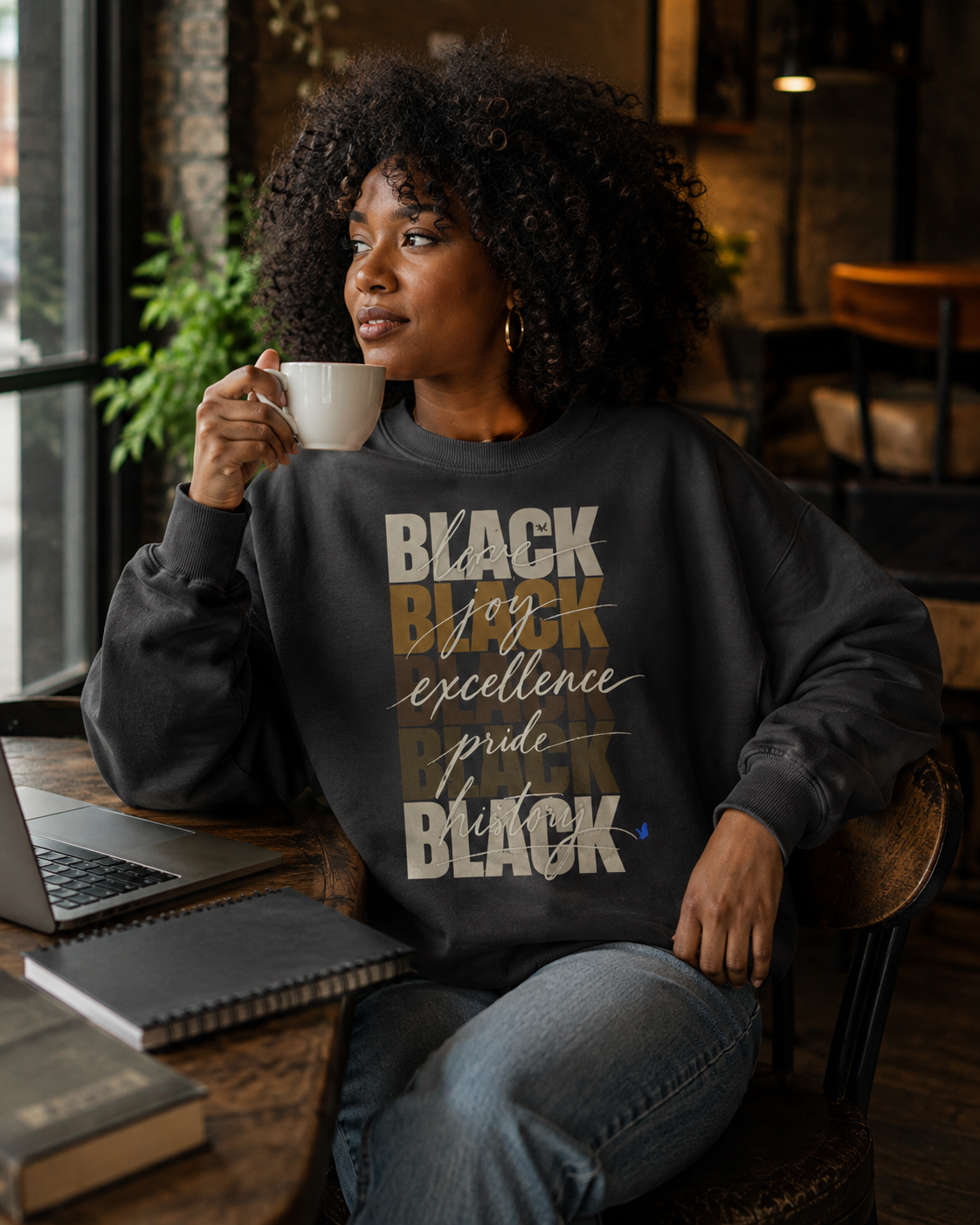 BLACK Love. Joy. Excellence. Pride. History. Oversized Crewneck PODpartner