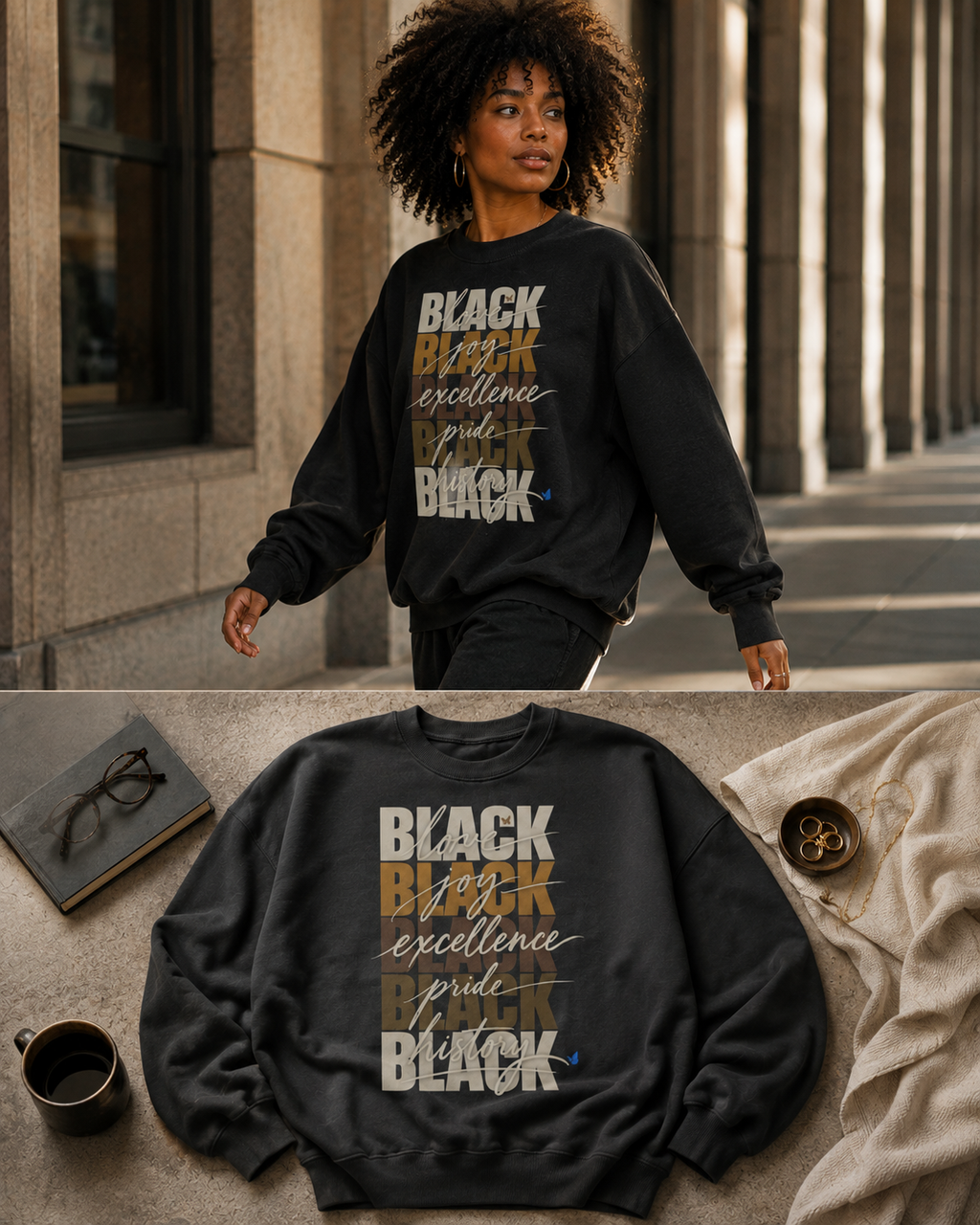 BLACK Love. Joy. Excellence. Pride. History. Oversized Crewneck PODpartner