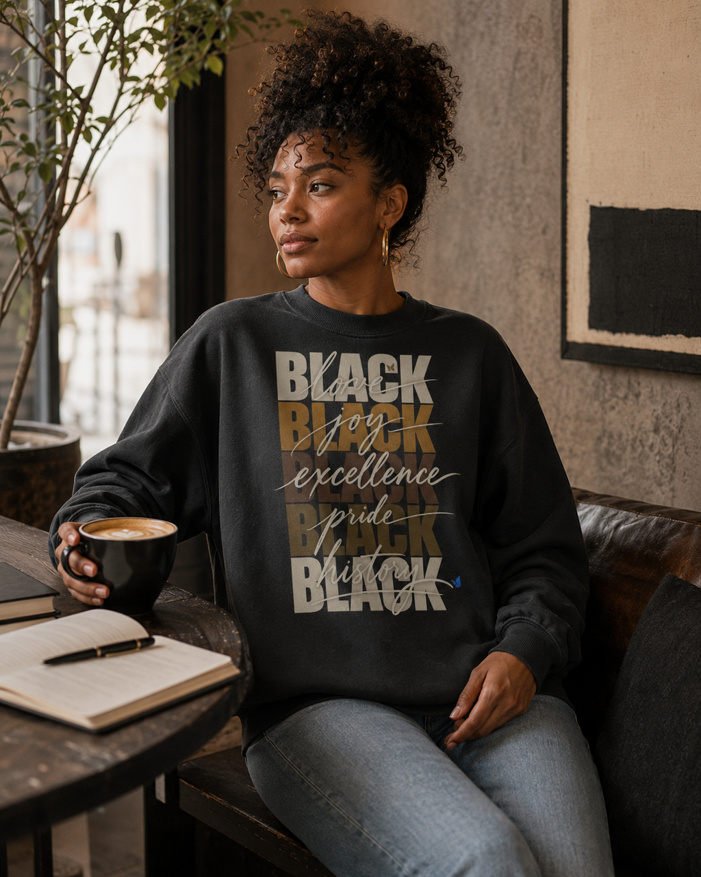 BLACK Love. Joy. Excellence. Pride. History. Oversized Crewneck PODpartner