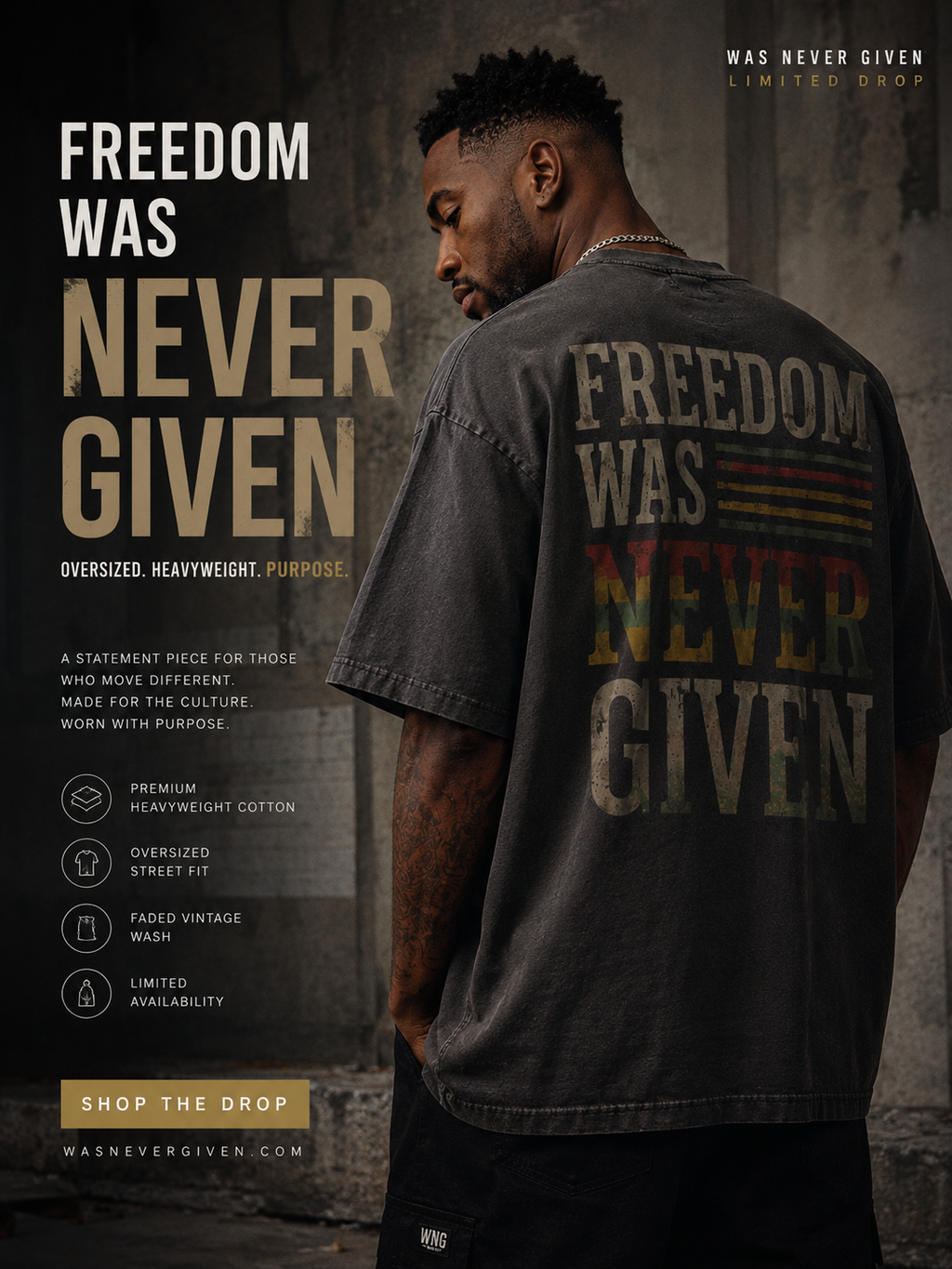 Freedom Was Never Given Oversized Vintage Streetwear Tee