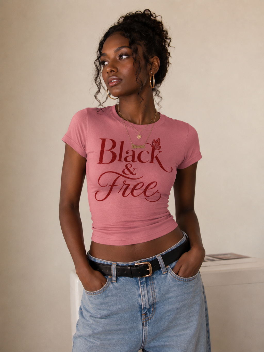 Black & Free Fitted Baby Tee