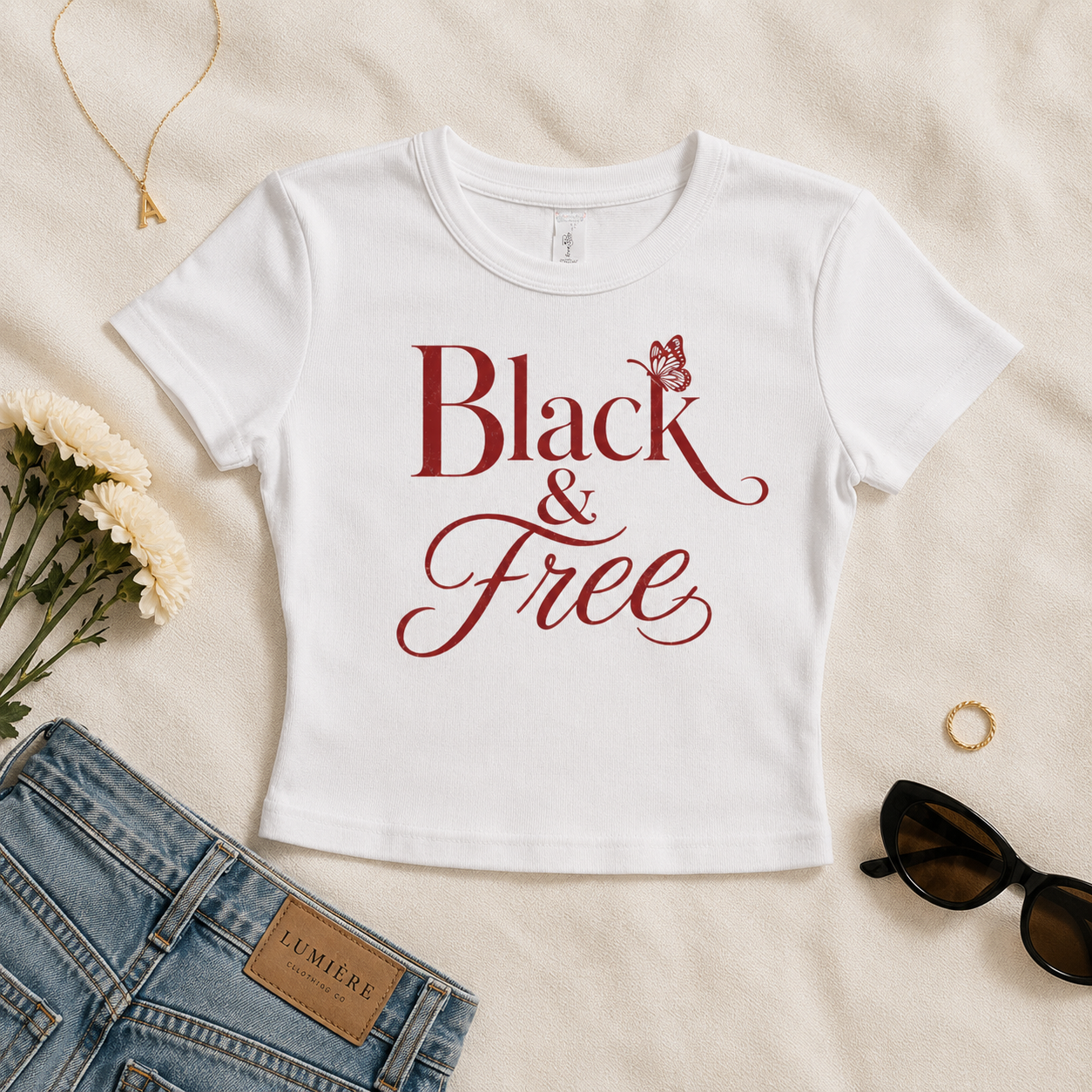 Black & Free Fitted Baby Tee