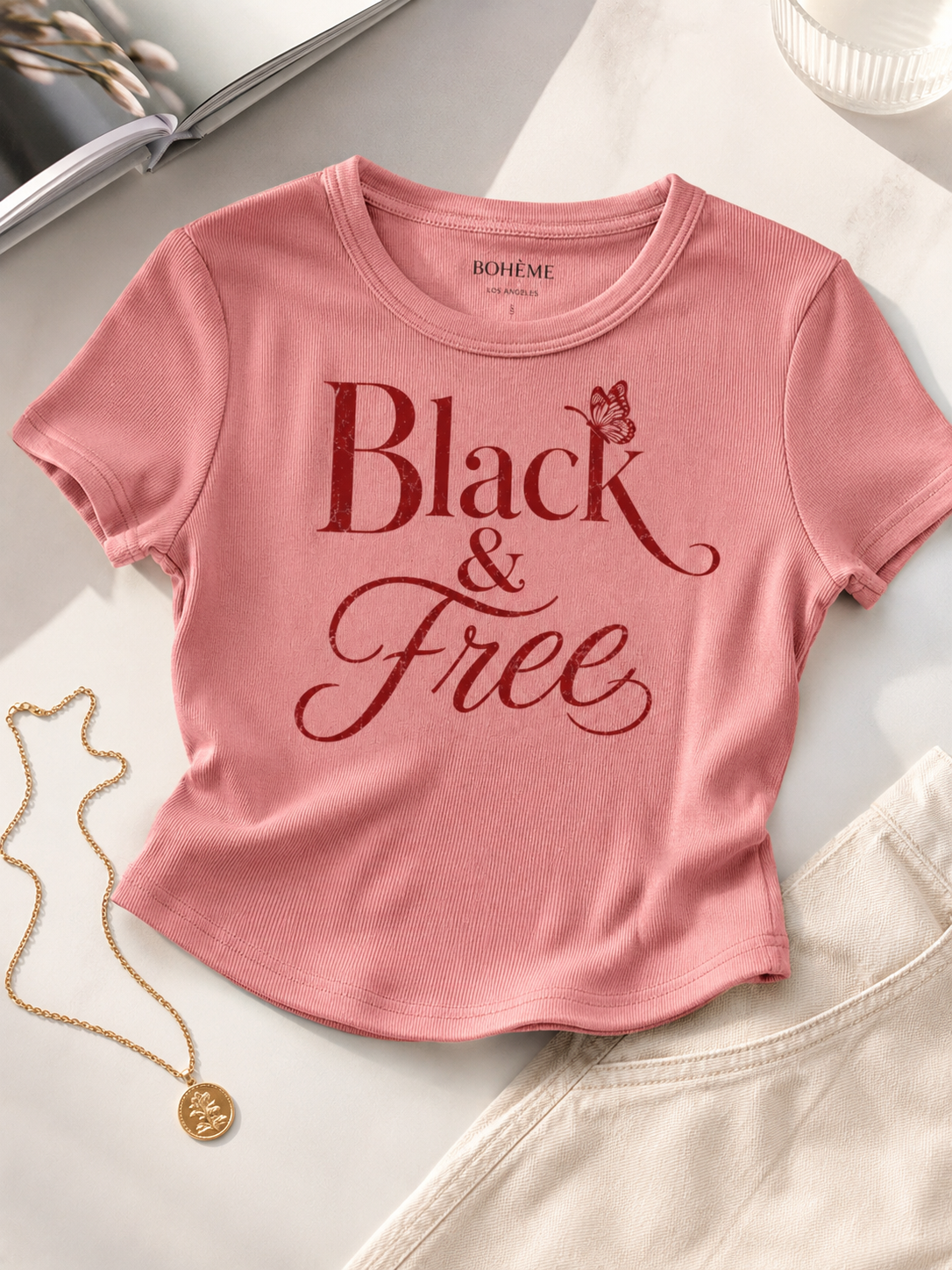 Black & Free Fitted Baby Tee