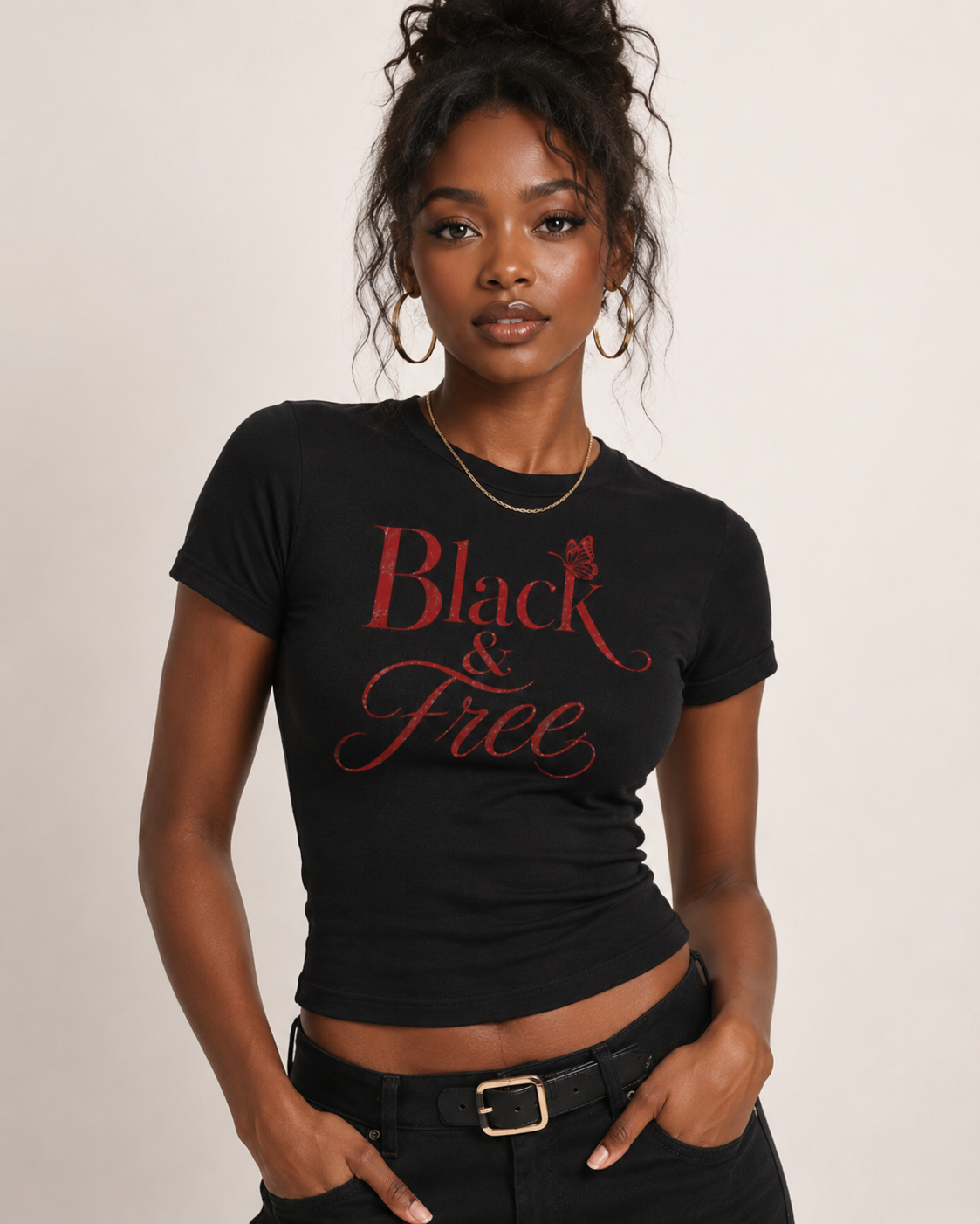 Black & Free Fitted Baby Tee
