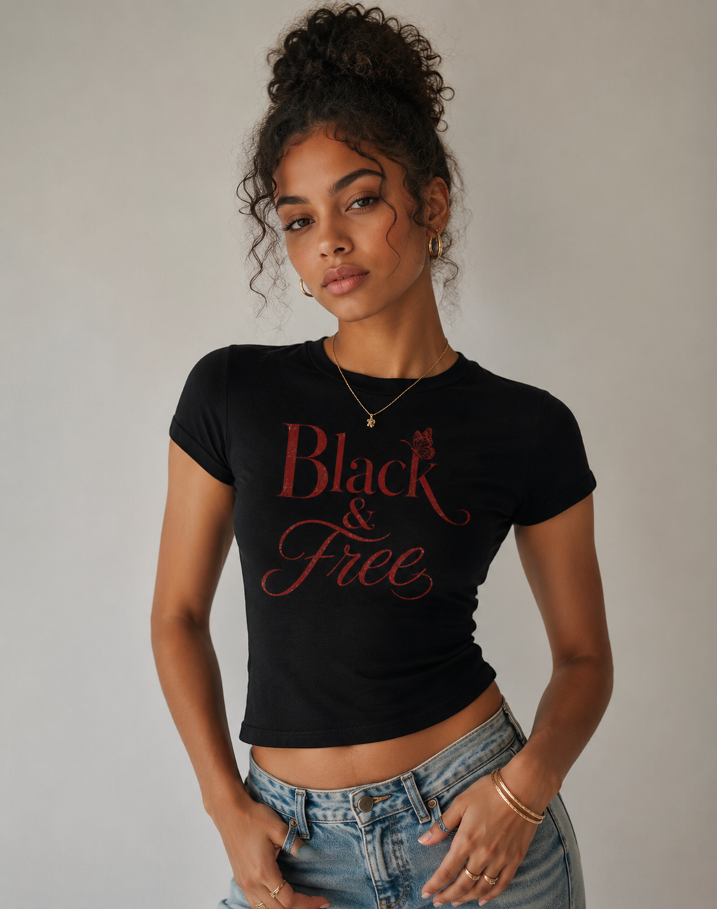 Black & Free Fitted Baby Tee