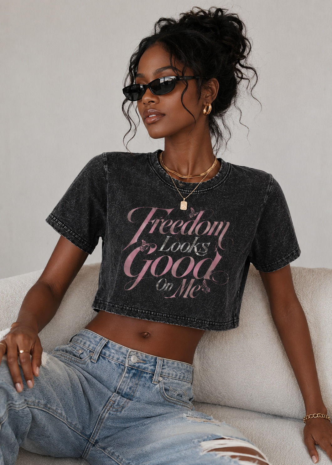 Freedom Looks Good On Me Vintage Crop Tee