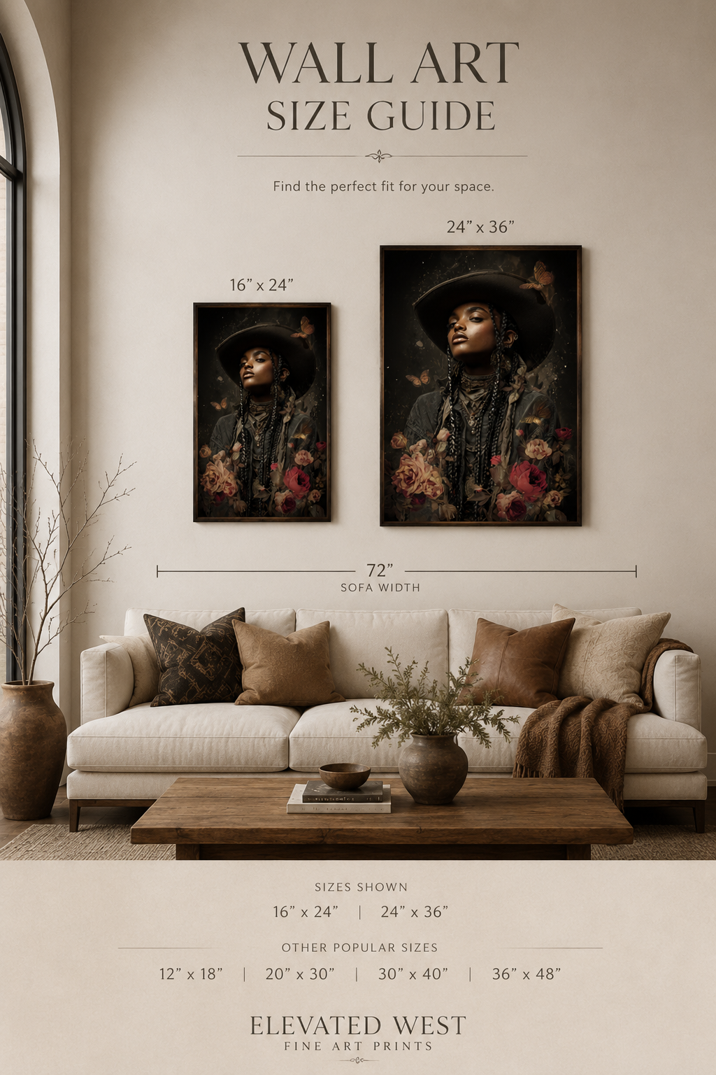 Luxury Black Cowgirl Wall Art | Floral Western Decor