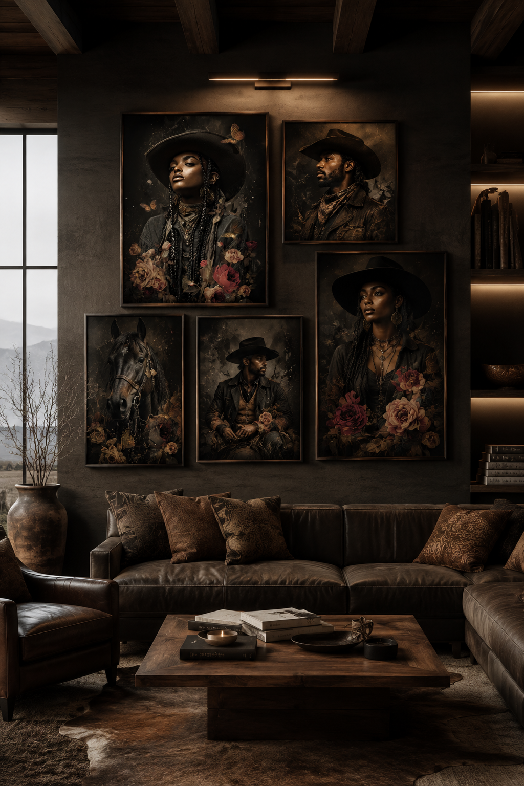 Luxury Black Cowgirl Wall Art | Floral Western Decor