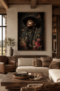 Luxury Black Cowgirl Wall Art | Floral Western Decor