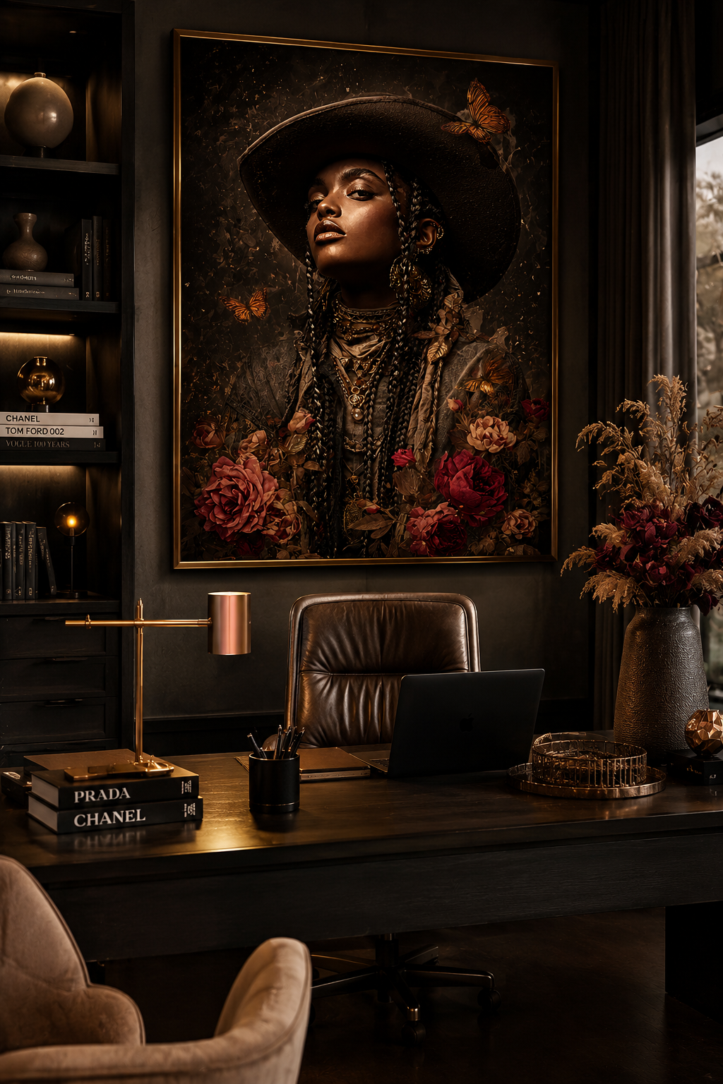 Luxury Black Cowgirl Wall Art | Floral Western Decor