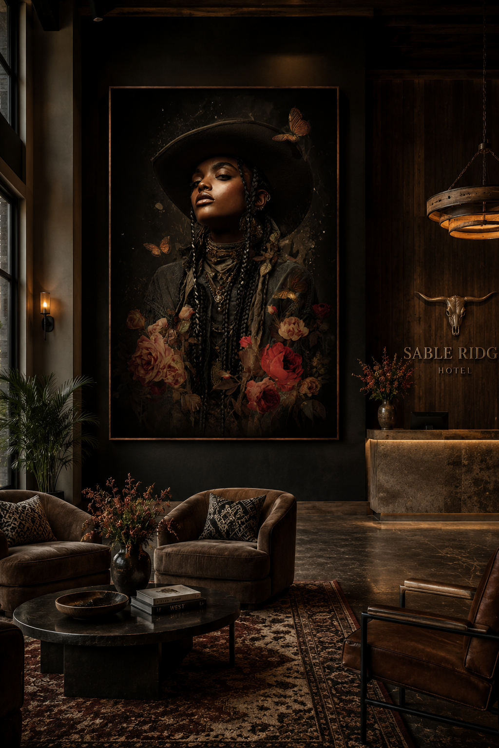 Luxury Black Cowgirl Wall Art | Floral Western Decor