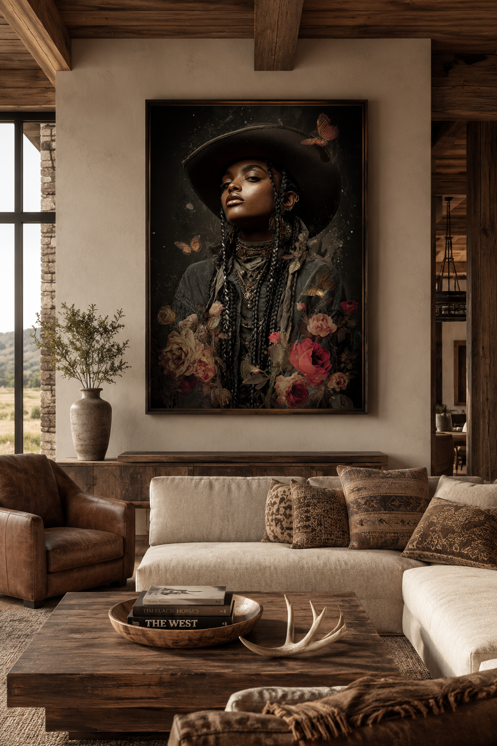 Luxury Black Cowgirl Wall Art | Floral Western Decor