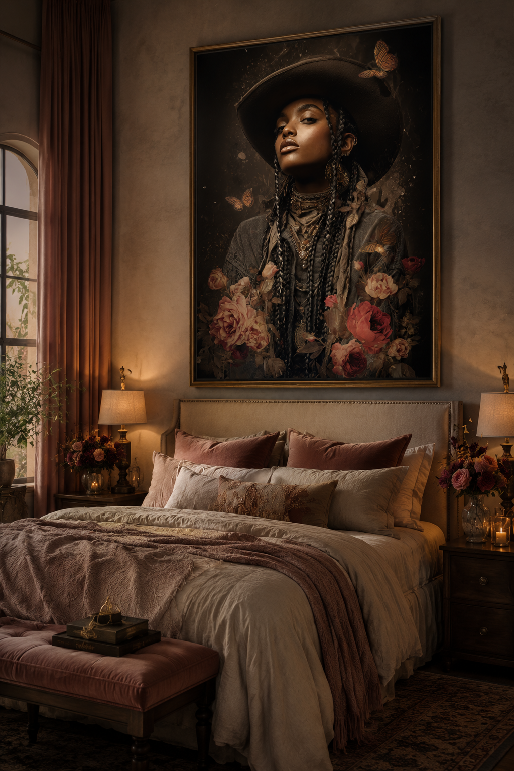 Luxury Black Cowgirl Wall Art | Floral Western Decor