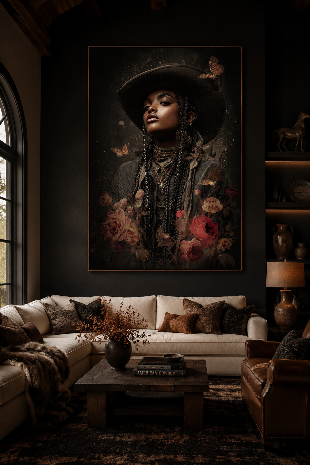 Luxury Black Cowgirl Wall Art | Floral Western Decor