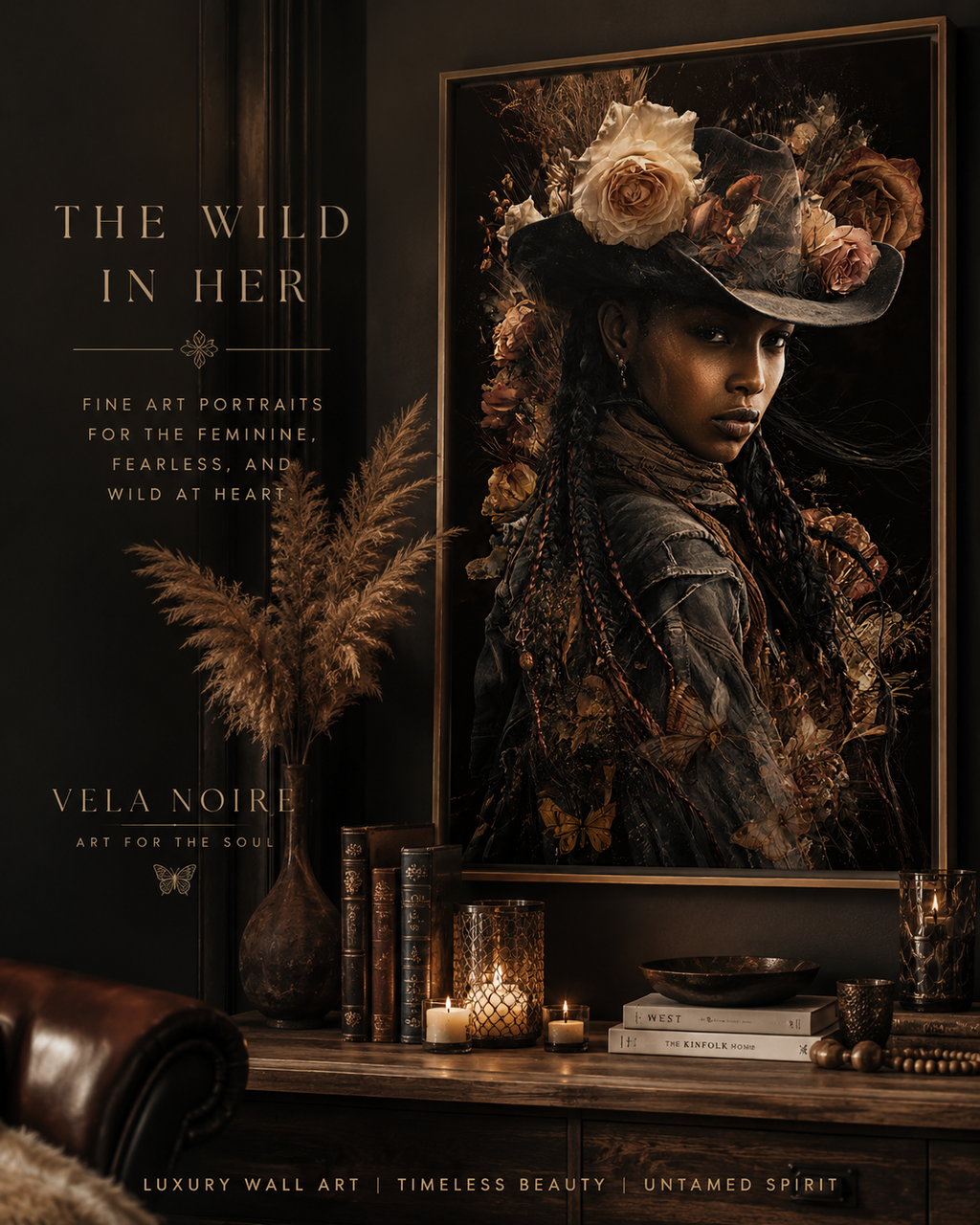 Black Cowgirl Floral Wall Art
