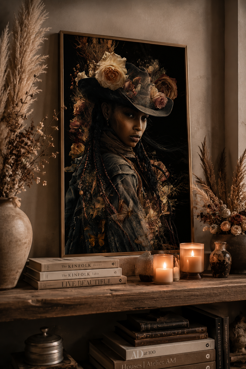 Black Cowgirl Floral Wall Art