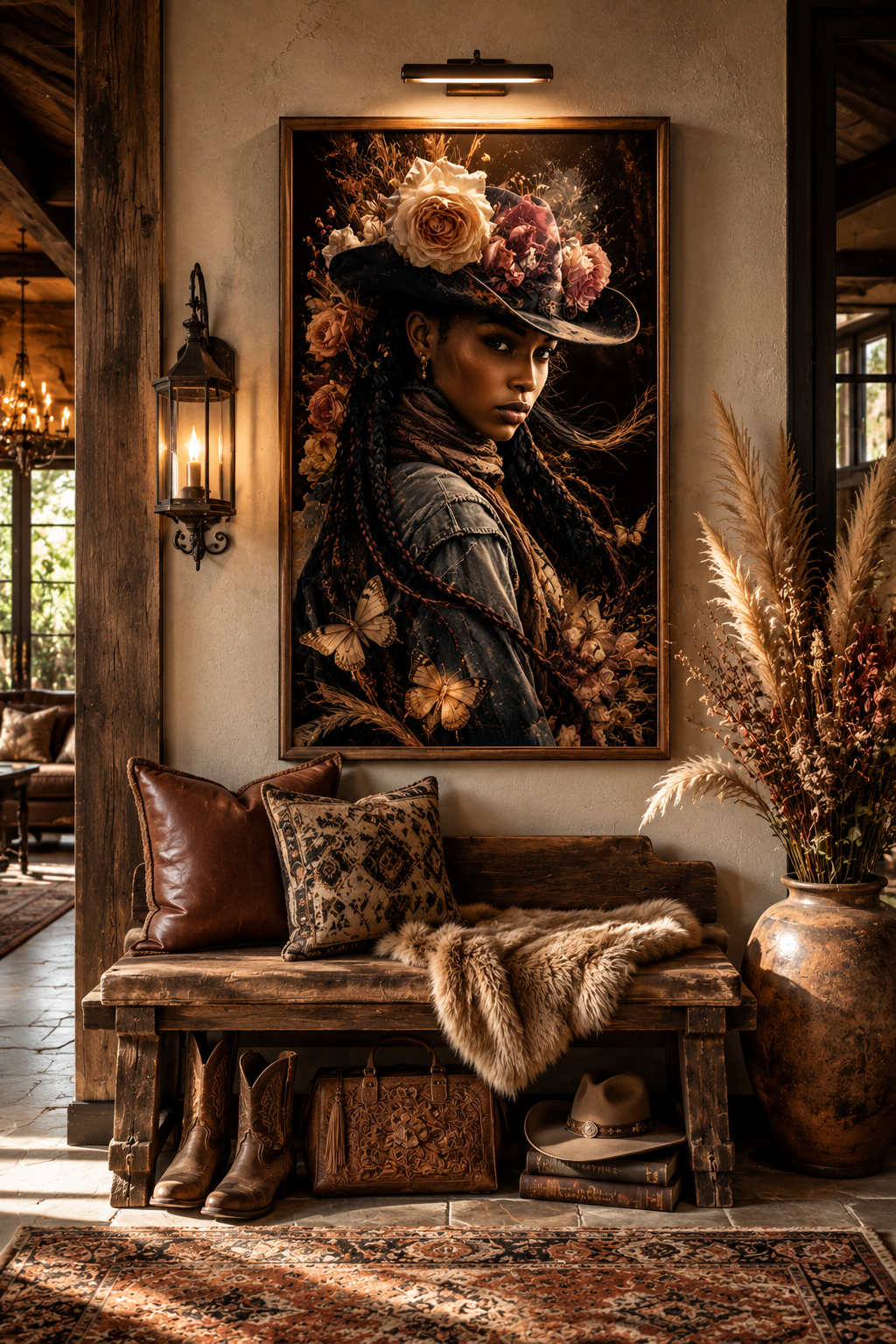 Black Cowgirl Floral Wall Art
