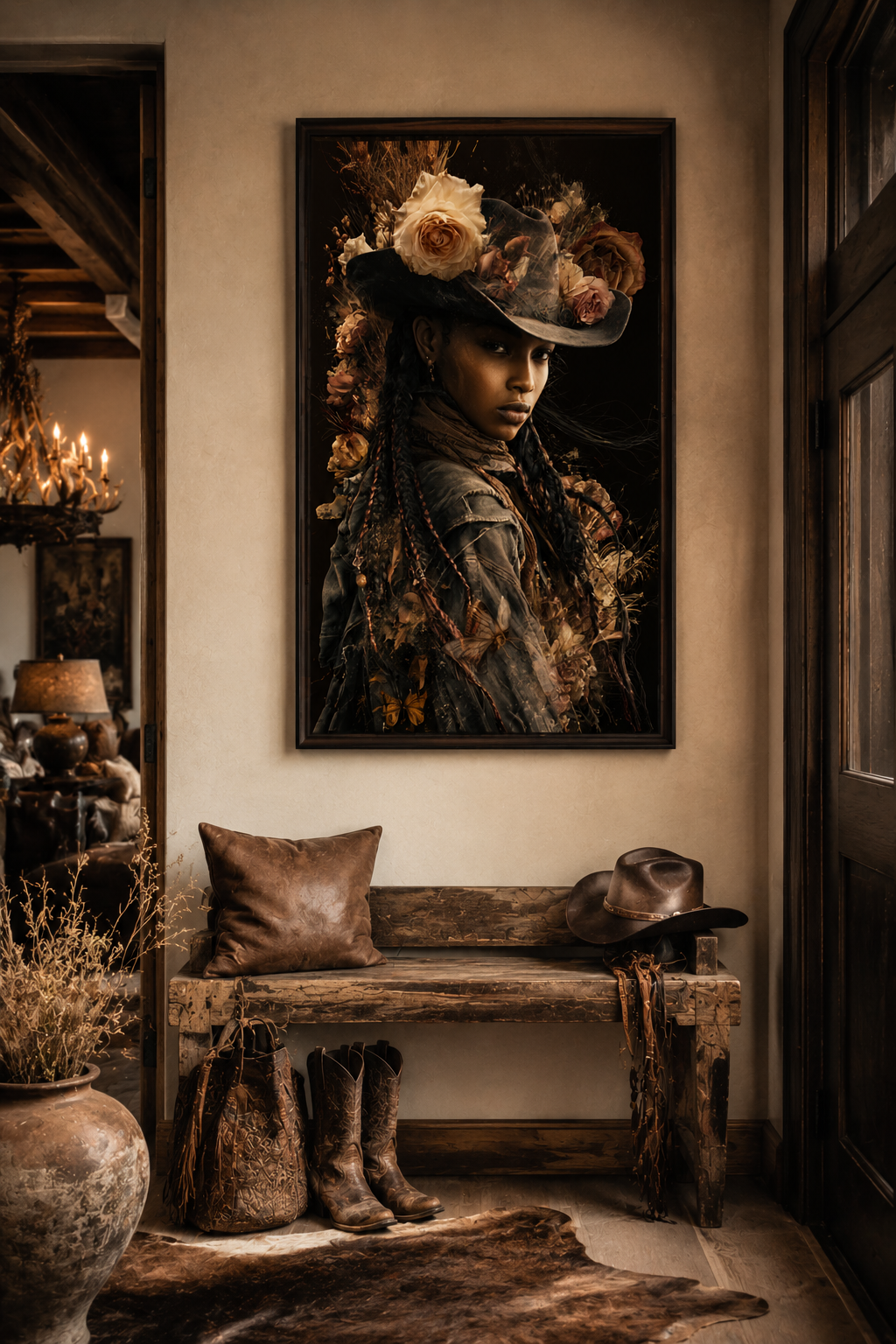 Black Cowgirl Floral Wall Art