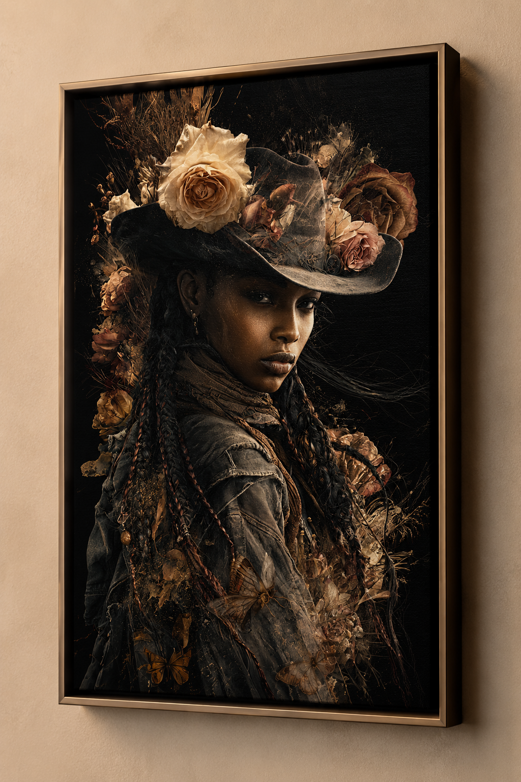 Black Cowgirl Floral Wall Art