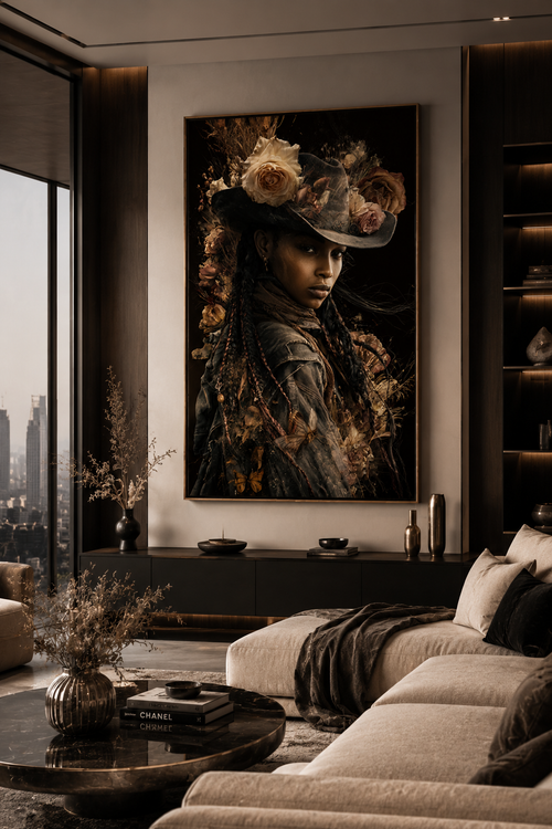 Black Cowgirl Floral Wall Art