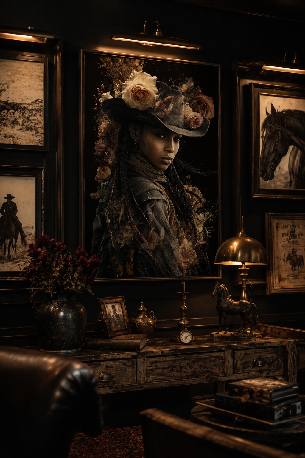 Black Cowgirl Floral Wall Art