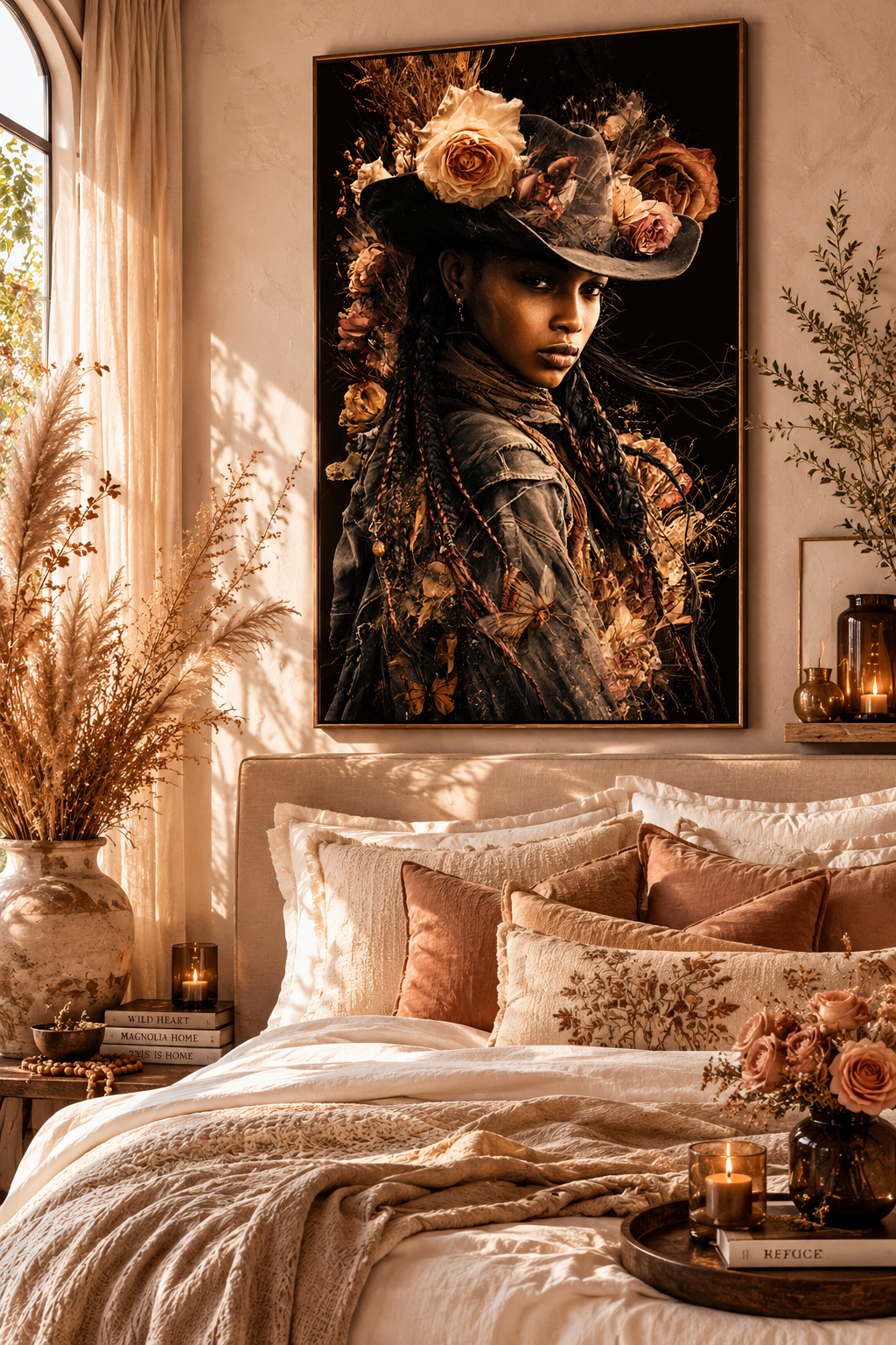 Black Cowgirl Floral Wall Art