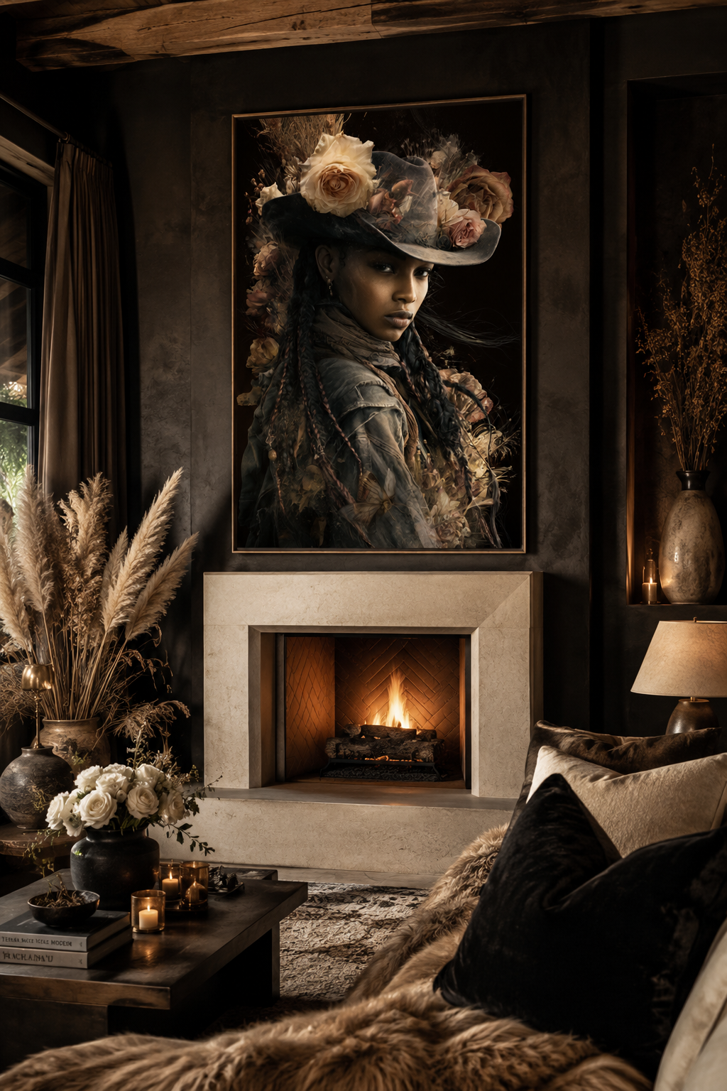 Black Cowgirl Floral Wall Art