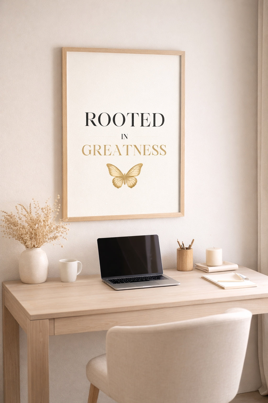Rooted in Greatness Wall Art – Minimalist Affirmation Print, Black Empowerment Quote Decor, Afrocentric Motivational Wall Art
