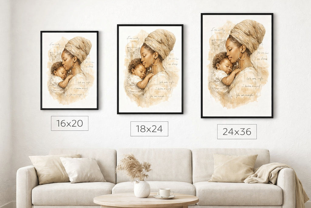 Motherhood Wall Art – Mother and Child Sketch Print, Afrocentric Affirmation Decor, Black Motherhood Minimalist Art