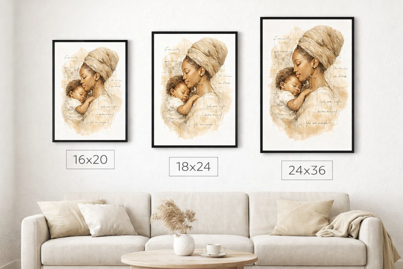 Motherhood Wall Art – Mother and Child Sketch Print, Afrocentric Affirmation Decor, Black Motherhood Minimalist Art